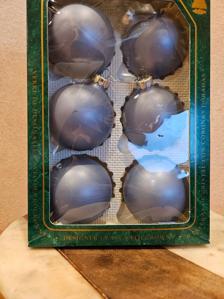 Designer Glass Christmas Ornaments Set 6 Vintage Christmas by Krebs glass ornaments dusty gray blue