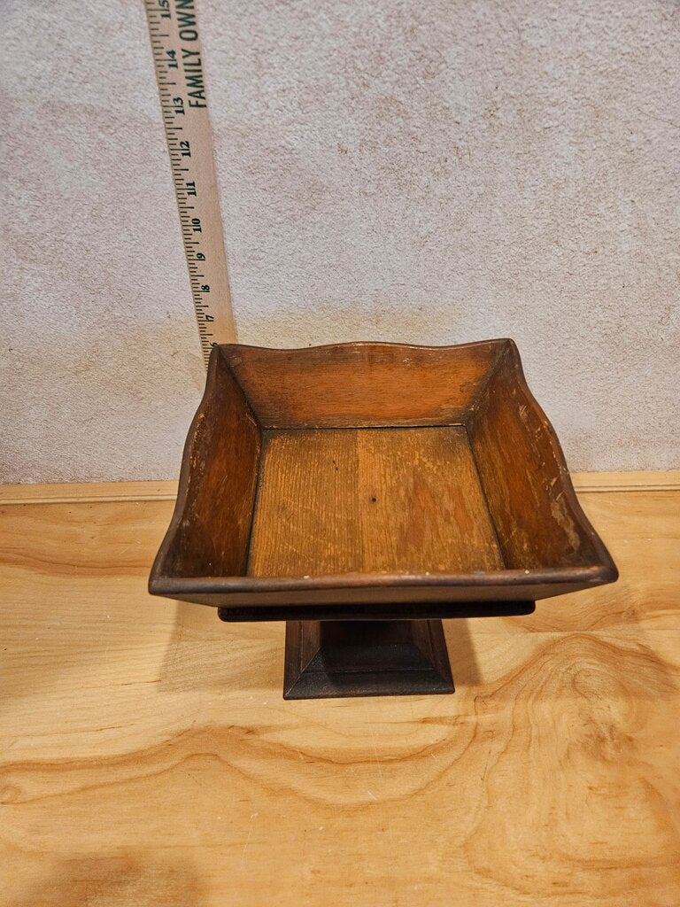 Vintage MCM Wooden Pedestal Trinket Fruit Treen Candy/Nut Dish Bowl trinket candle vignette display