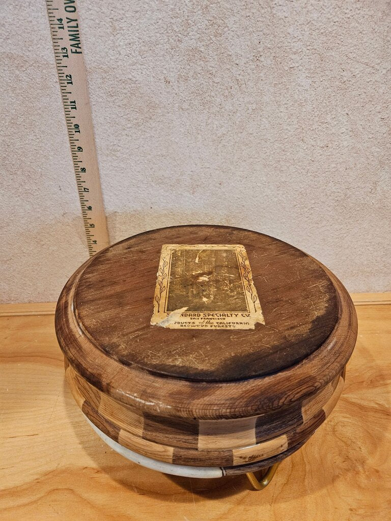 Vintage MCM Esque Wooden Inlay Wood Tooled Checkerboard Nut Cracker chip display servingBowl