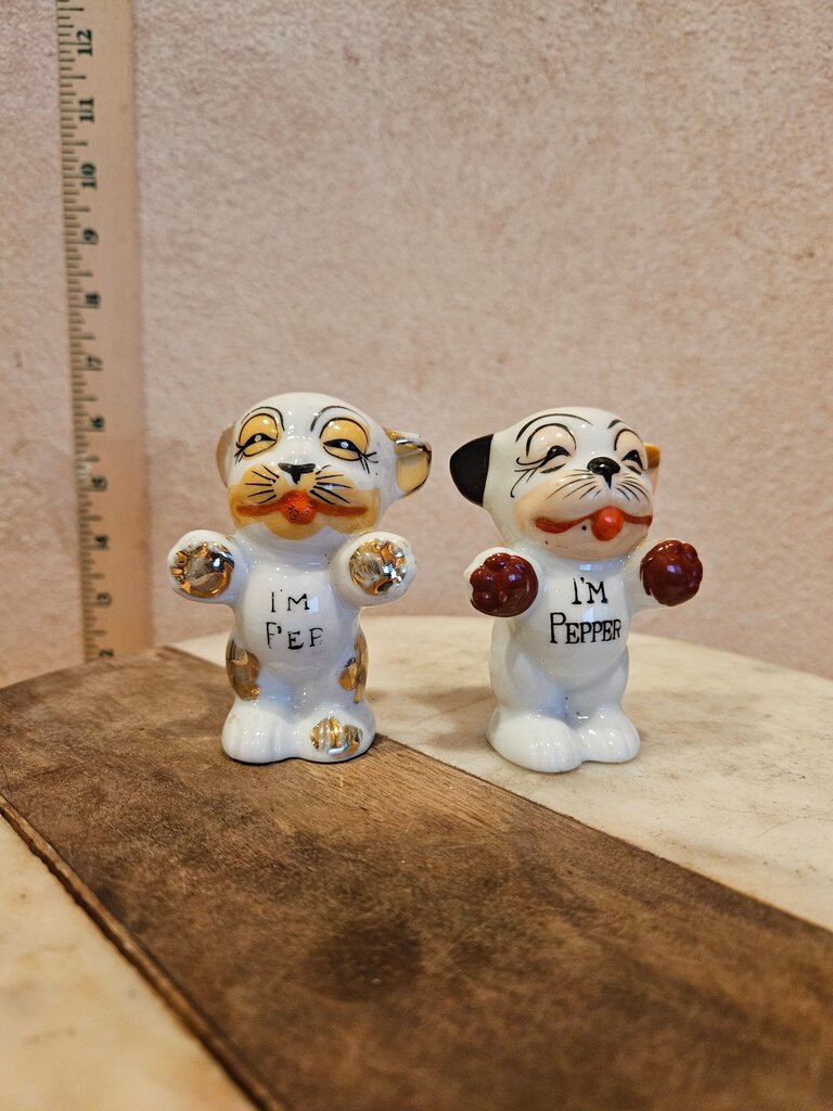 Vintage Ceramic Dog Vintage Lusterware Bonzo Dogs Pep and Pepper Set circa 1930s 40s