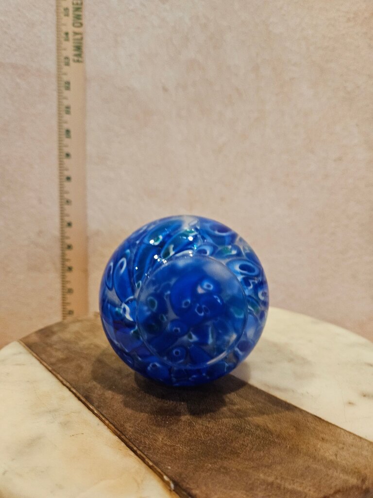 Hand Blown Art Glass Vase Applied Blue Glass Accents Art Glass Footed Vase Hand Blown Blue Swirl Confetti Glass Vase