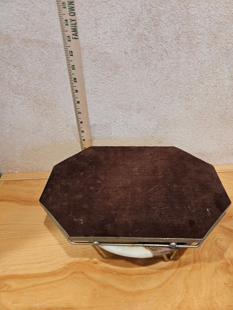 Vintage Brass Octagonal Mirror Tray w Ornate Trim Band & Railing, Hollywood Regency Vanity Tray, jewelry / trinket display