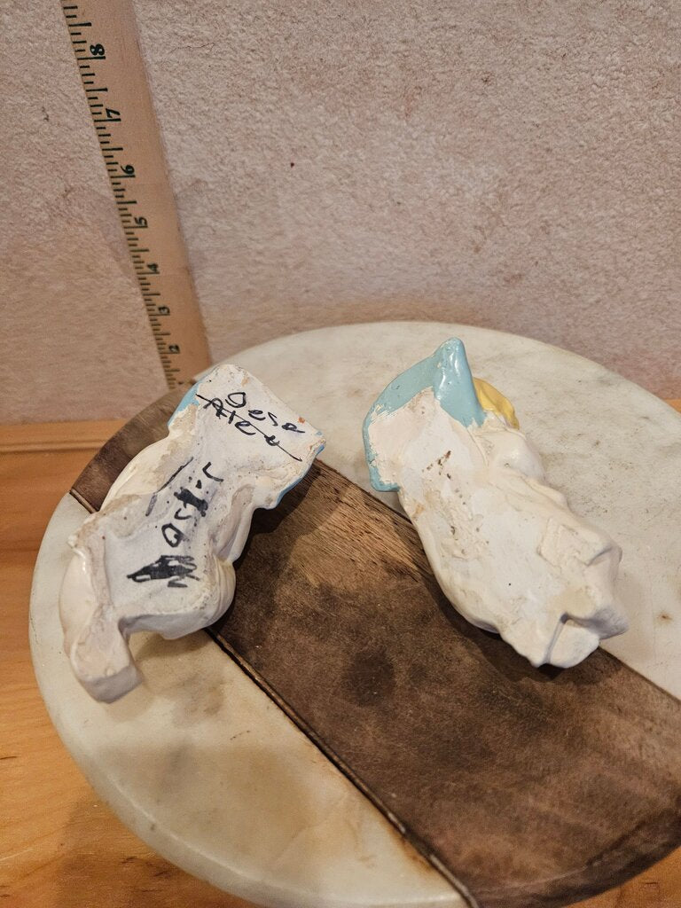 Vintage MCM Set Of 2 Chalkware Babies Piano Wall Hangings Figure Boy Girl
