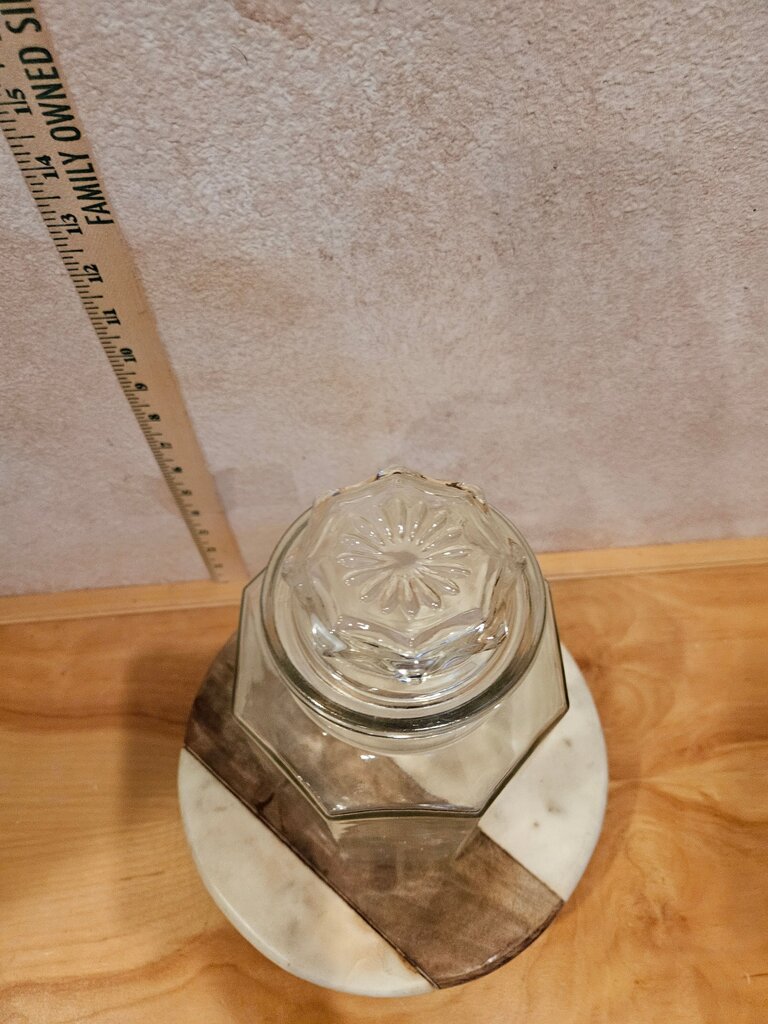 Vintage Anchor Hocking kitchen pantry organizer Octagon Glass Jar w Lid Taxidermy Science Holiday vignette display