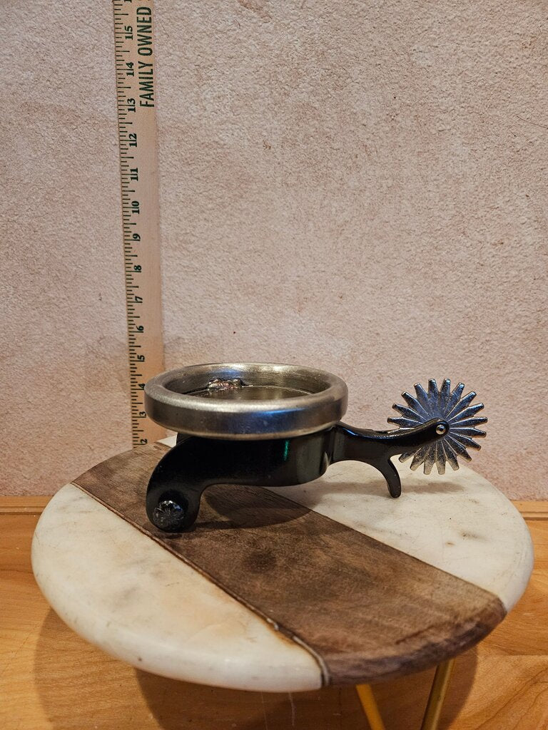Vintage Western Spurs w Jingle Bobs Candle Holder Western Folk Art Leopard Wayne Dollar Esque turned into art / Ashtray/ display