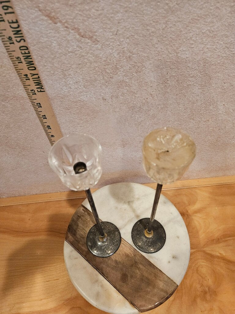 Vintage Pair of Crystal Candle Holders Mid Century Modern Silver Brass Candlesticks Vintage Landes Italy Silverplated Argente Art Deco Esque Elegant tableware