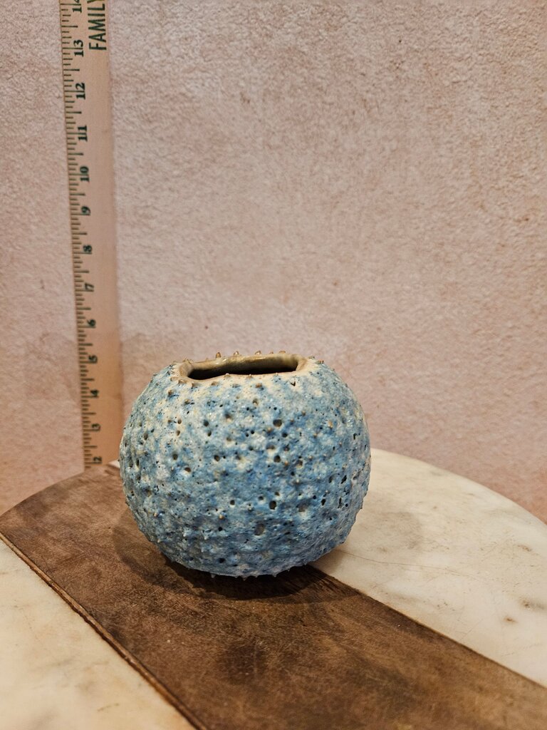 Puffer Pot Ceramic Pot Decorative bumpy Form Ocean Vase teal and brownish gold highlights