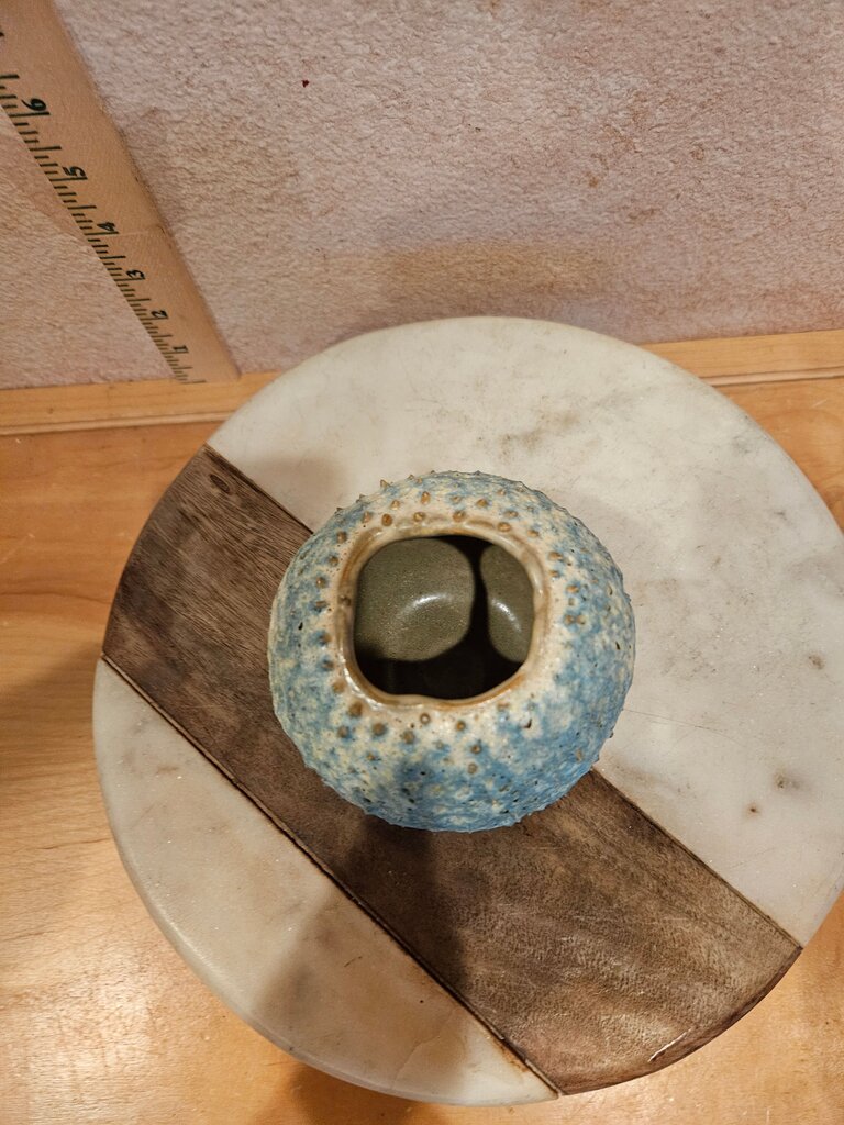 Puffer Pot Ceramic Pot Decorative bumpy Form Ocean Vase teal and brownish gold highlights