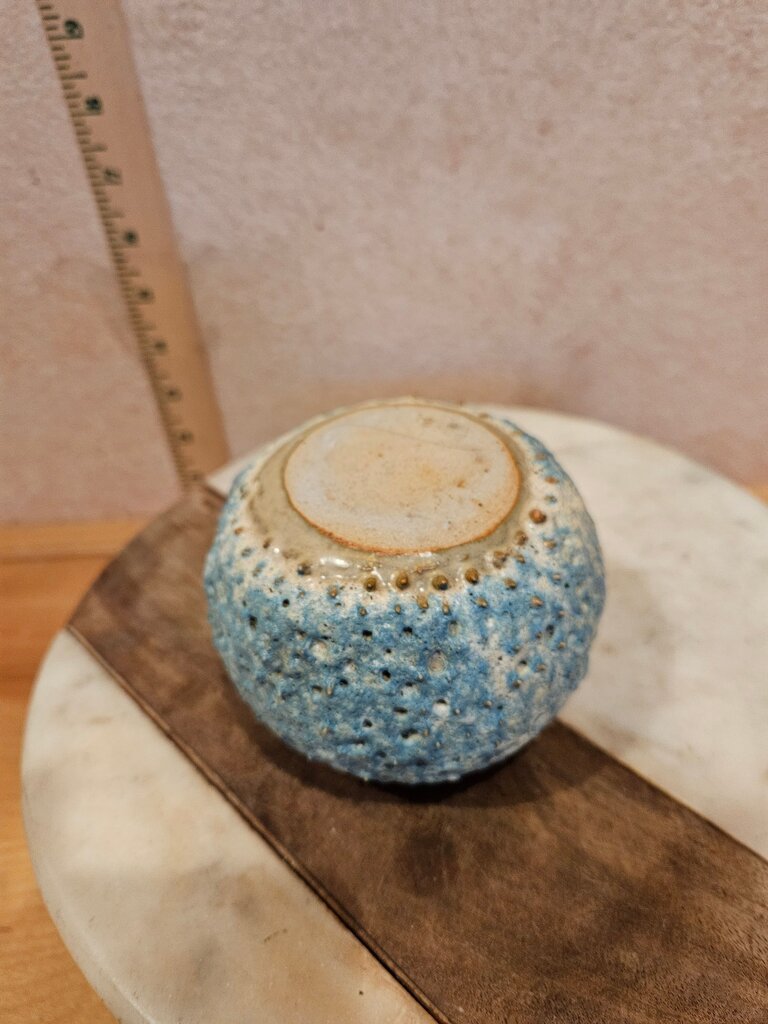 Puffer Pot Ceramic Pot Decorative bumpy Form Ocean Vase teal and brownish gold highlights