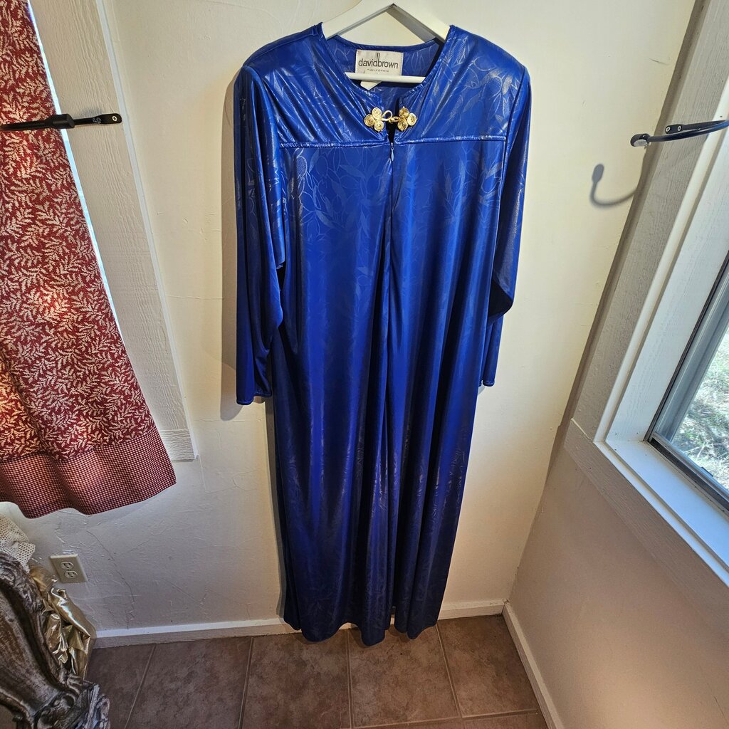 Vintage David Brown Blue Floral Satin Caftan Robe