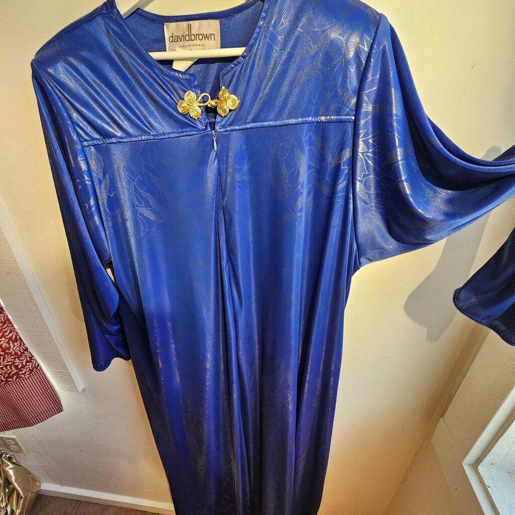 Vintage David Brown Blue Floral Satin Caftan Robe