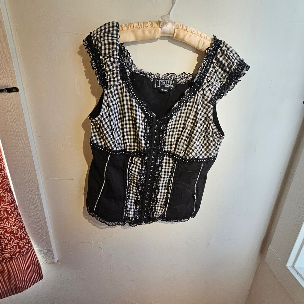 Tripp NYC Black and White Gingham Top