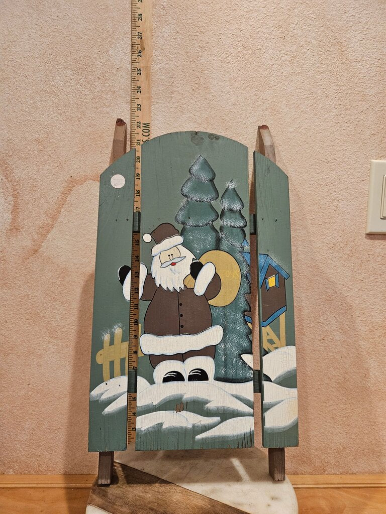 Decorative Hand painted Wooden Sled with Santa Design Santa Bearing Gifts Christmas Decoration Wall Hanging Holiday Tole Farmhouse Decor