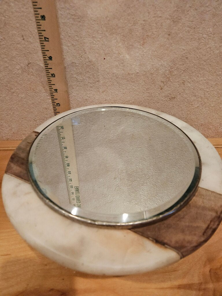 Vintage / Antique Silver Rim Metal Beveled Mirror Dresser Vanity tray, table vignette display, Cloche base, Collectable Riser, Wall Mirror