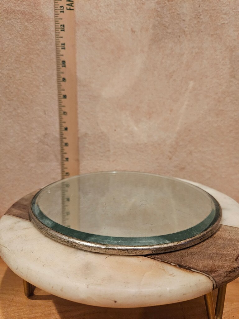 Vintage / Antique Silver Rim Metal Beveled Mirror Dresser Vanity tray, table vignette display, Cloche base, Collectable Riser, Wall Mirror