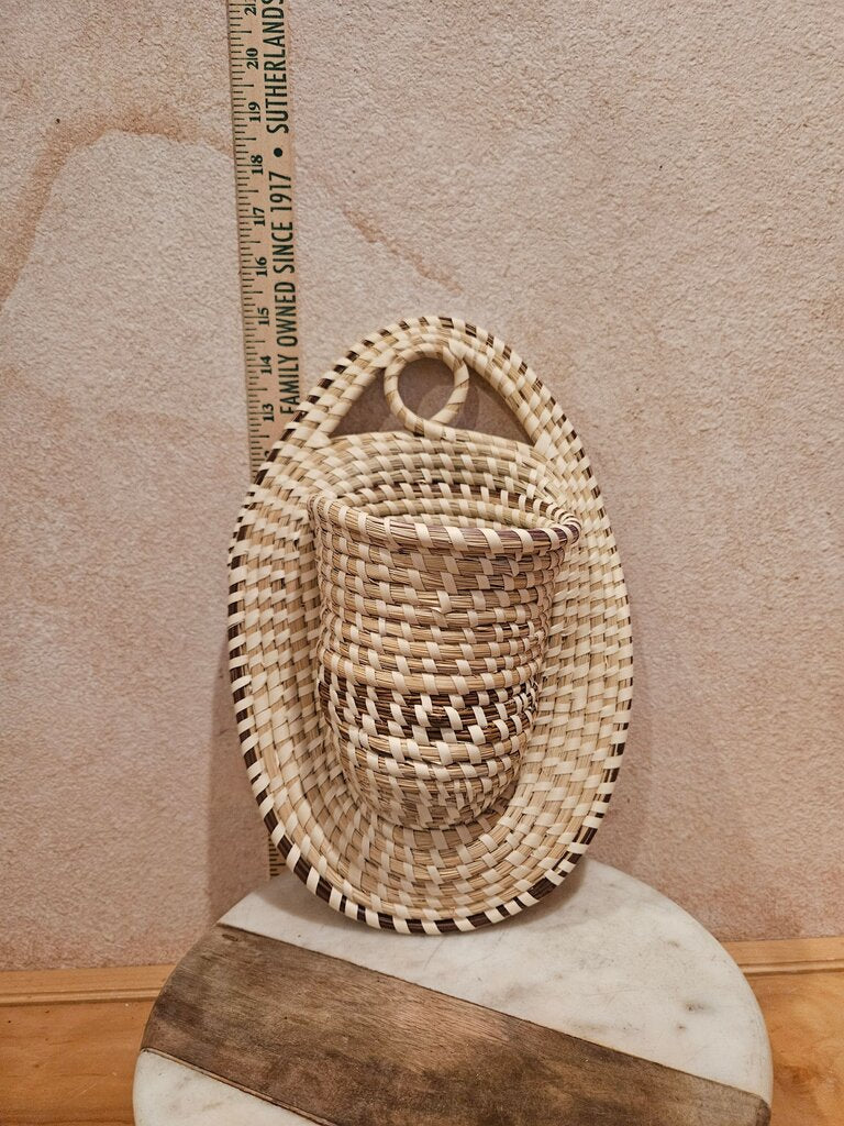 Sweetgrass Hanging Wall Pocket Basket Charleston South Carolina Hand Woven Beautiful Vintage Art Decor Dried /wood Flower DisplayBasket