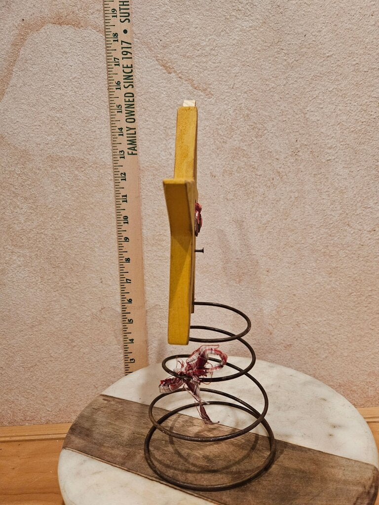 Rustic vintage 5-pointed Yellow Star with Half Moon & spiral Wire Stand Tree topper Table Decor Farmhouse Country Christmas Holiday decor