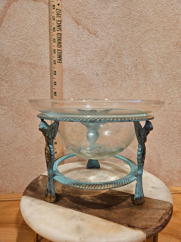Great American Herb Company Vintage Brass Angel Cherub Base w Teal Blue Green Patinaed Brass Display Decorative Bowl