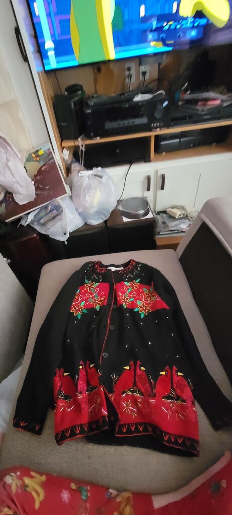 Women's Plus Size Black Cardigan with Red Embroidery