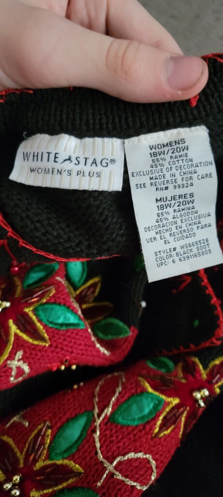 Women's Plus Size Black Cardigan with Red Embroidery