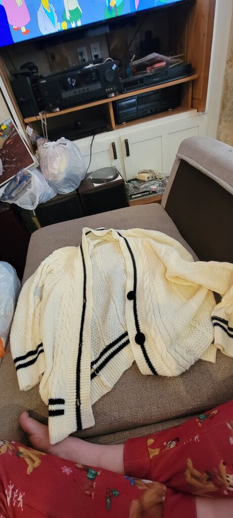 White and Black Striped Cardigan