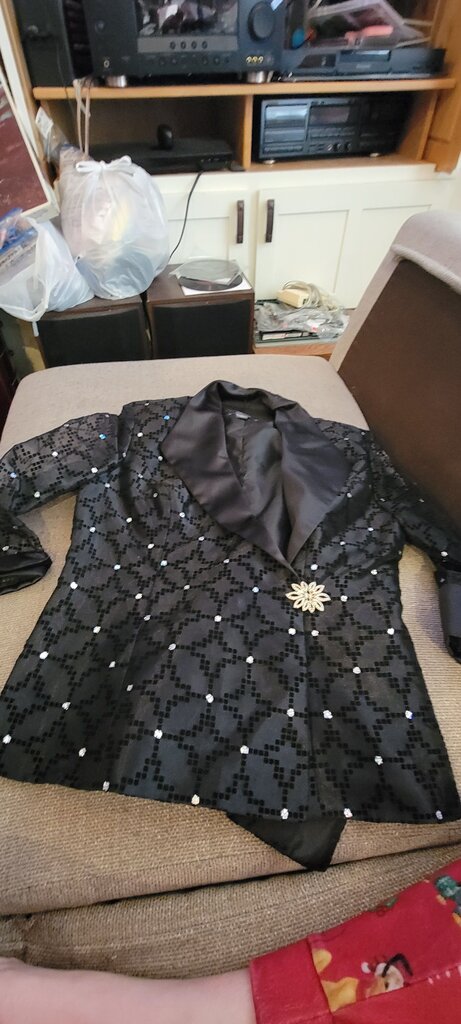 Black Blazer with Rhinestones and Brooch