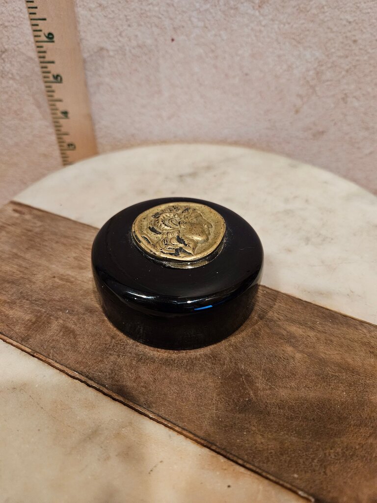 Vintage Round Cobalt Blue Glass Tetradrachm from Lakonia/Sparta, 309-265 BC. Head of Heracles Glass Paperweight