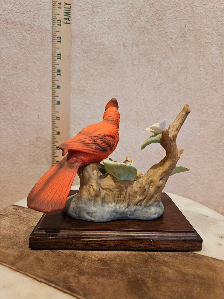 Red Cardinal Bird Figurine with Nest