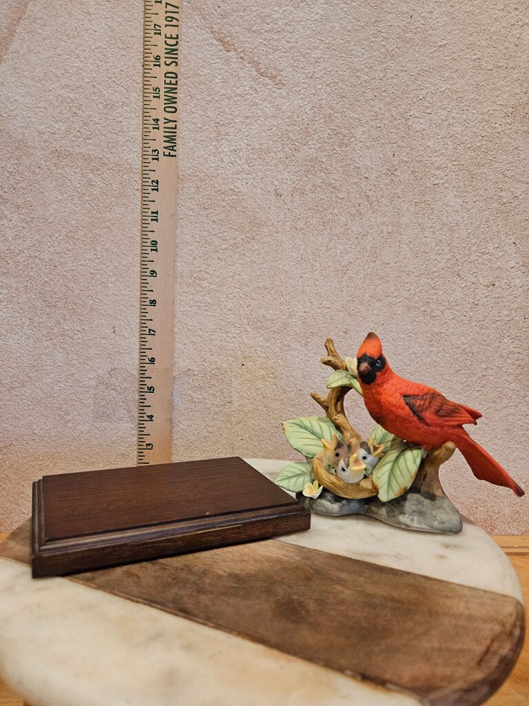 Red Cardinal Bird Figurine with Nest