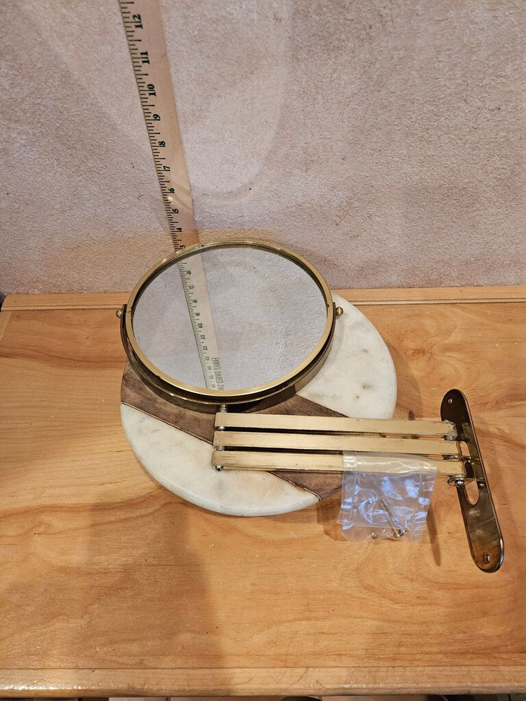 Vintage MCM Brass wall mounted Makeup Mirror never used w photochromic marks glass on extendable folding arm