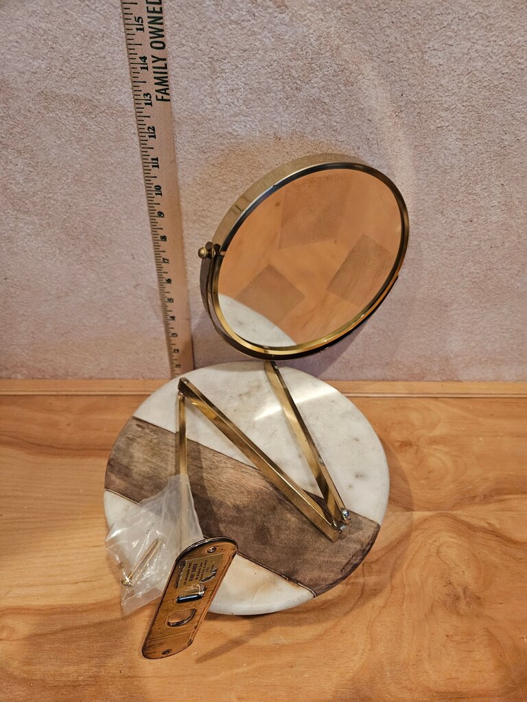 Vintage MCM Brass wall mounted Makeup Mirror never used w photochromic marks glass on extendable folding arm