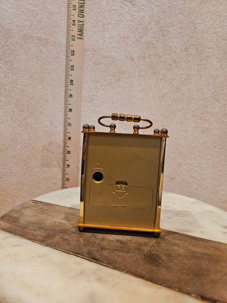 Vintage Quartz Table Clock Portable Handle Gold Tone Carriage Clock
