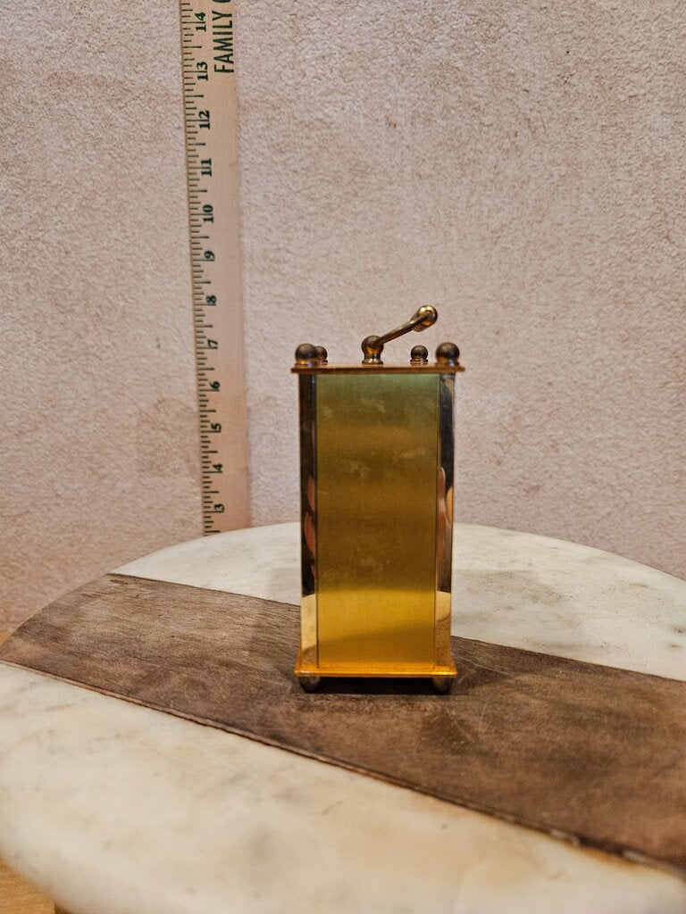 Vintage Quartz Table Clock Portable Handle Gold Tone Carriage Clock