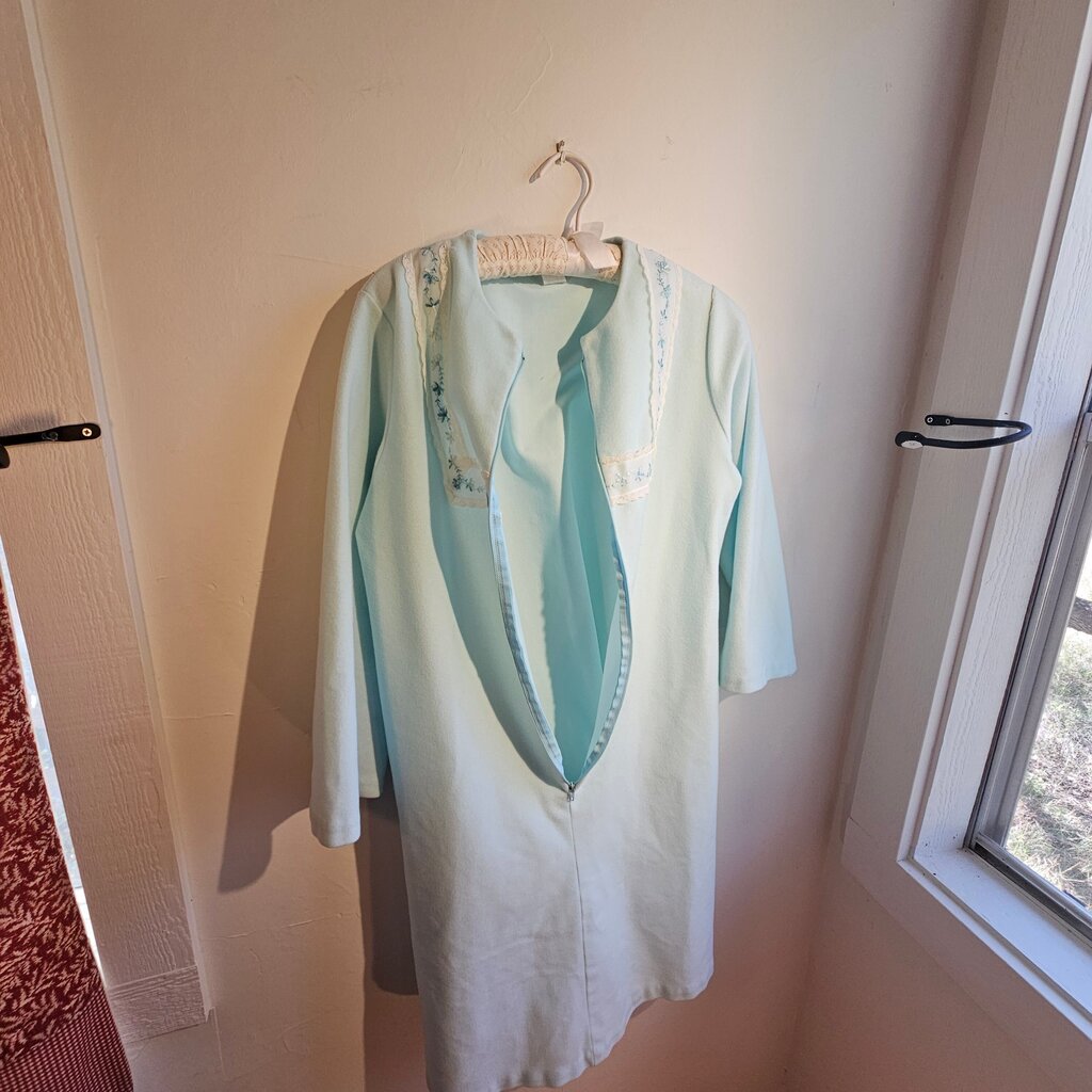 Vintage Blue Housecoat with Embroidered Details