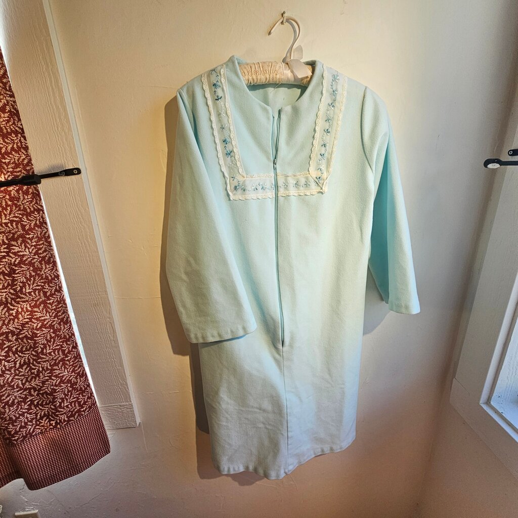 Vintage Blue Housecoat with Embroidered Details