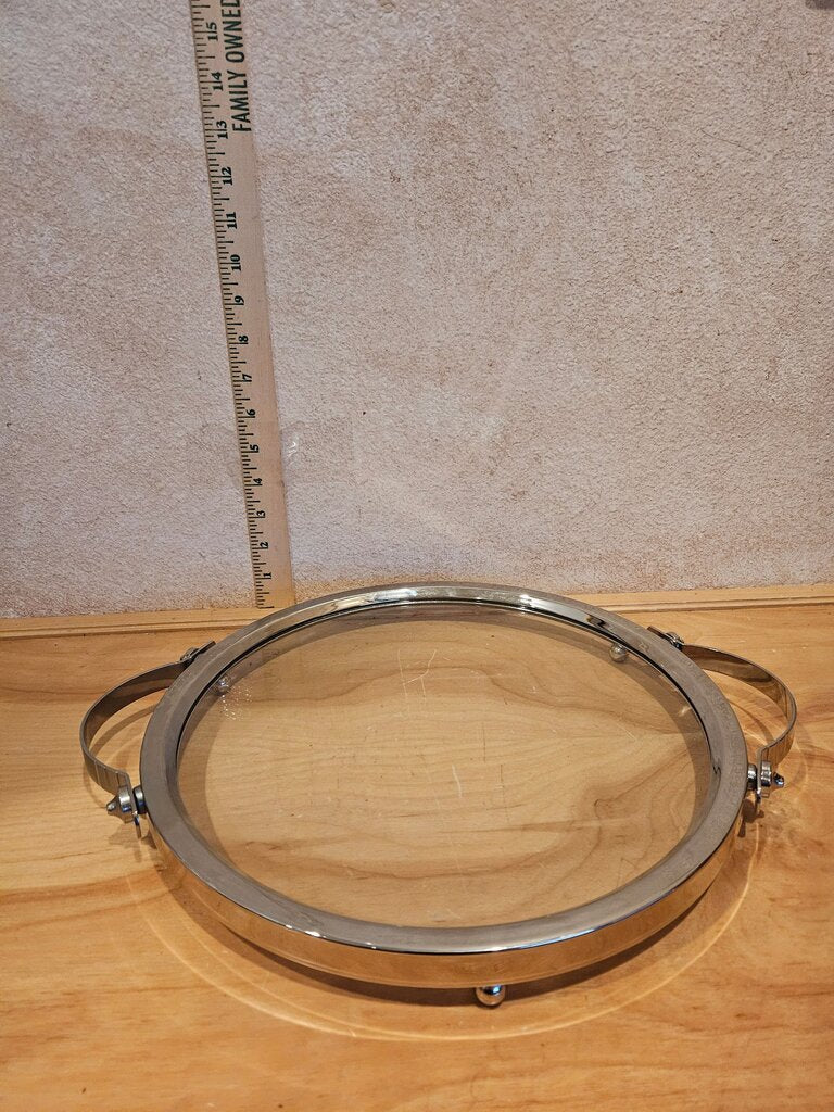 Towle Silversmiths Round Footed Serving Tray Clear so can add on design underneath Nickel Plated Cheese Server Display Plate