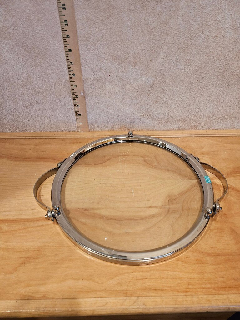 Towle Silversmiths Round Footed Serving Tray Clear so can add on design underneath Nickel Plated Cheese Server Display Plate