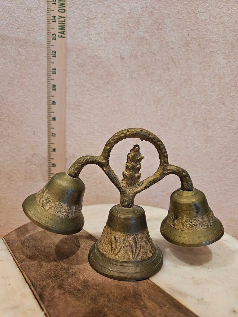 Antique 19th Century Triple Bell Mission Church Monastery, Catholic Altar Decor Mexican Religious Antique MEXICAN / SPANISH COLONIAL-STYLE Bronze/ Cast Brass Triple Ringer Bell Set