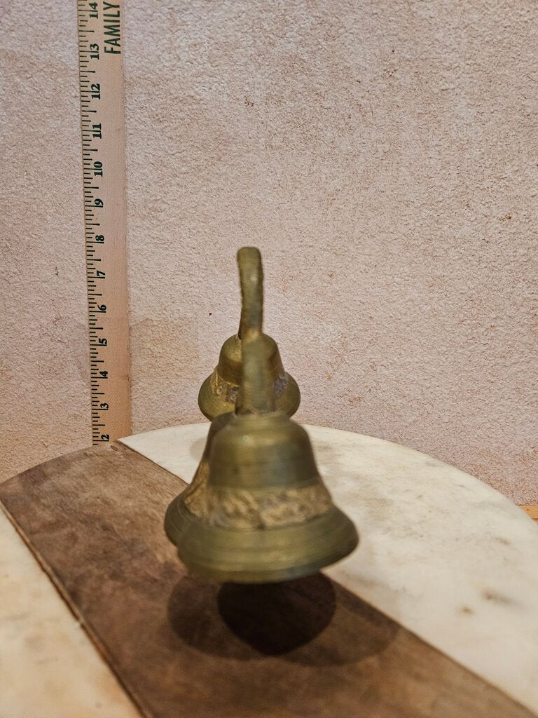 Antique 19th Century Triple Bell Mission Church Monastery, Catholic Altar Decor Mexican Religious Antique MEXICAN / SPANISH COLONIAL-STYLE Bronze/ Cast Brass Triple Ringer Bell Set
