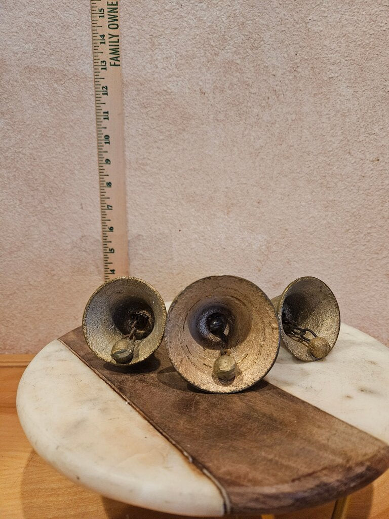 Antique 19th Century Triple Bell Mission Church Monastery, Catholic Altar Decor Mexican Religious Antique MEXICAN / SPANISH COLONIAL-STYLE Bronze/ Cast Brass Triple Ringer Bell Set