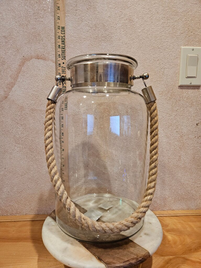 Glass Candle Lantern Decorative Jar Rope Handle Glass Jar Nautical Beach House Coastal Decor