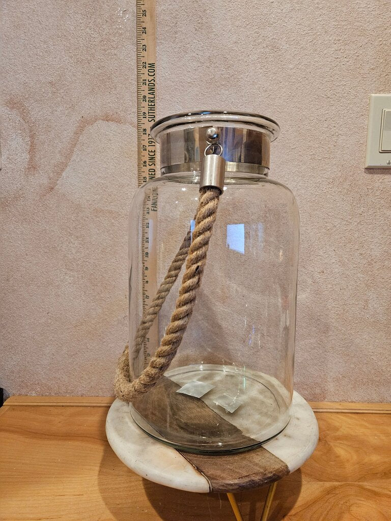Glass Candle Lantern Decorative Jar Rope Handle Glass Jar Nautical Beach House Coastal Decor