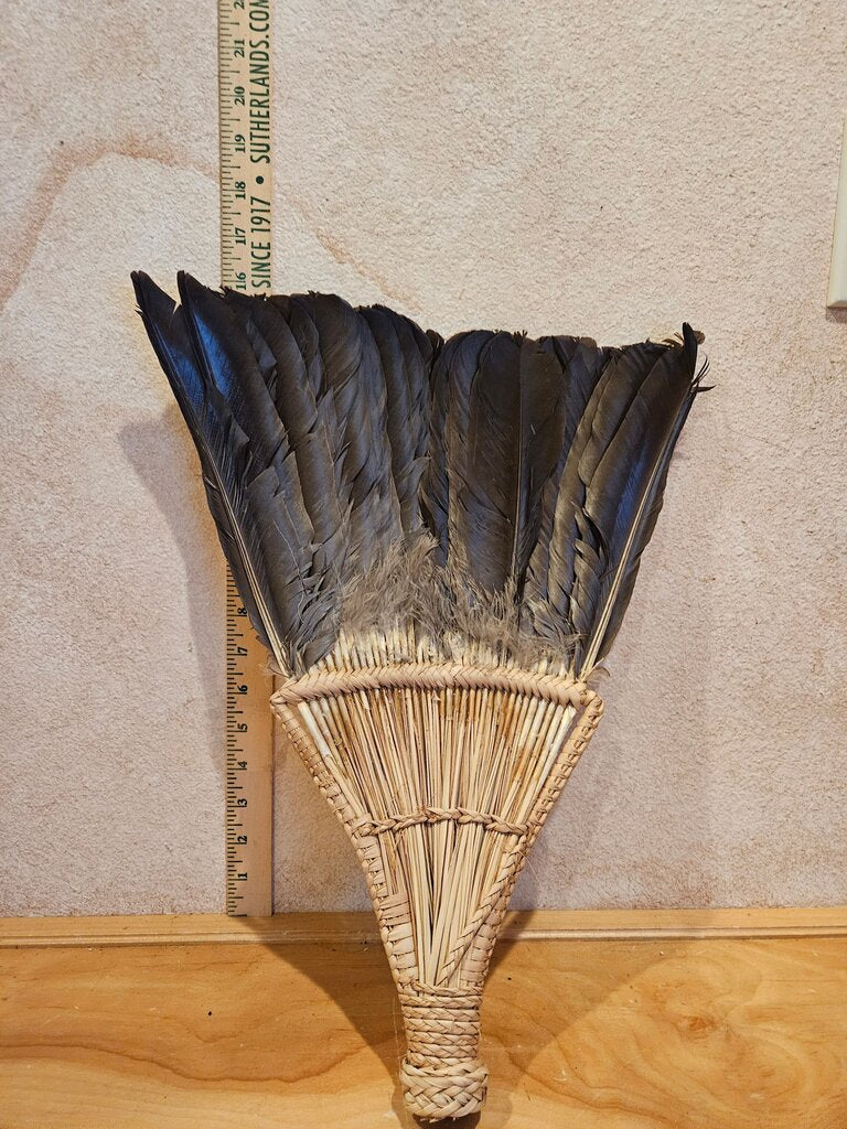Unique Primitive Vintage Handmade Fan of Feathers & Wicker Binding wall or vase decor from Congo/Zaire