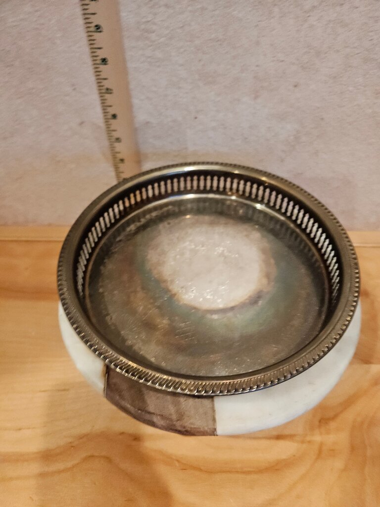 Vintage Silverplate Reticulated Pierced Rimed Metal Tray cloche base vignette riser barware candle display table serving ware