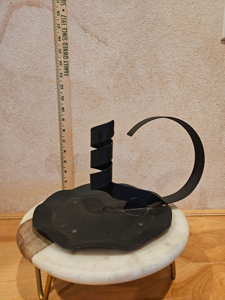 Primitive antique esque candlestick candle holder w handle iron metal Black Spiral taper Holder