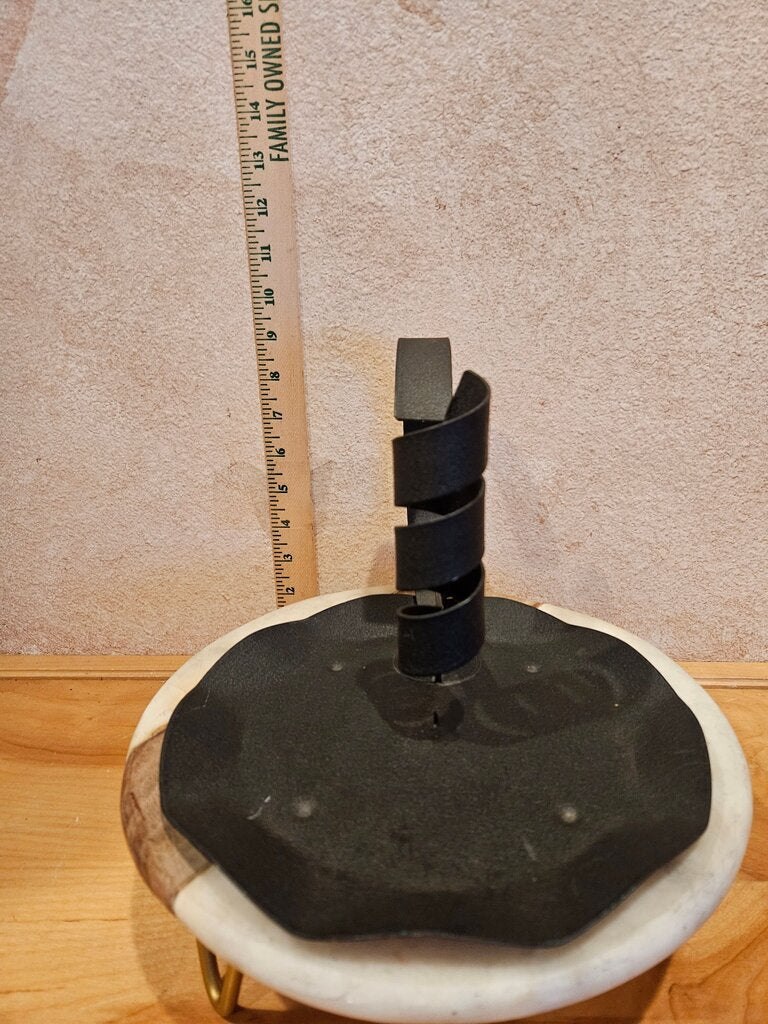 Primitive antique esque candlestick candle holder w handle iron metal Black Spiral taper Holder