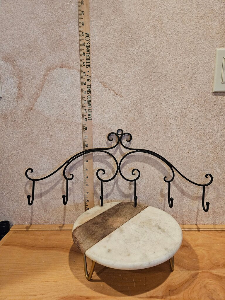 Large Wrought Iron Artisan 6-Hook Wall-Mount Vintage Coat Rack Holder Hat hanger