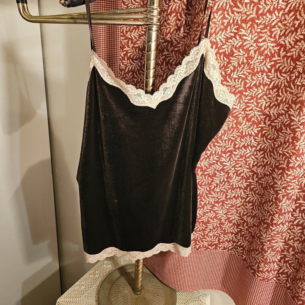 Ann Taylor Loft Black Velvet Camisole with Lace Trim