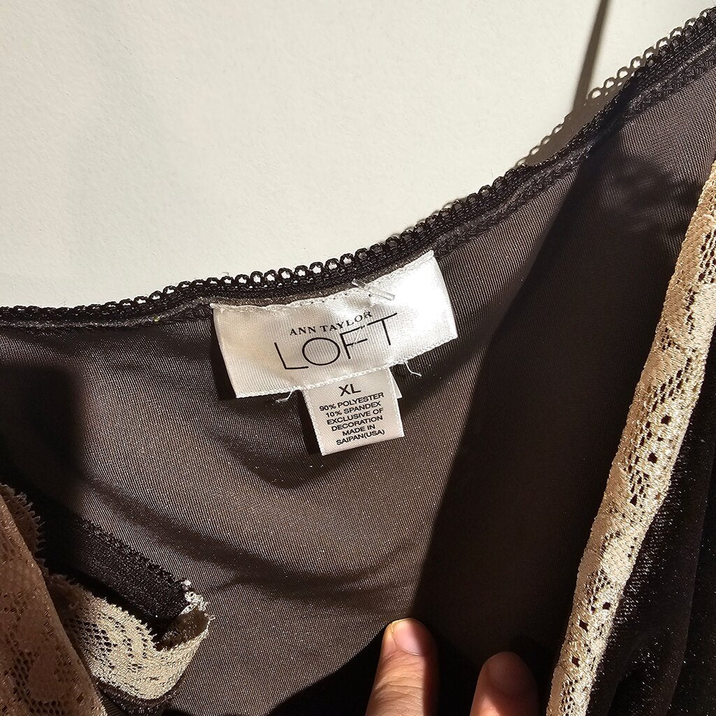 Ann Taylor Loft Black Velvet Camisole with Lace Trim