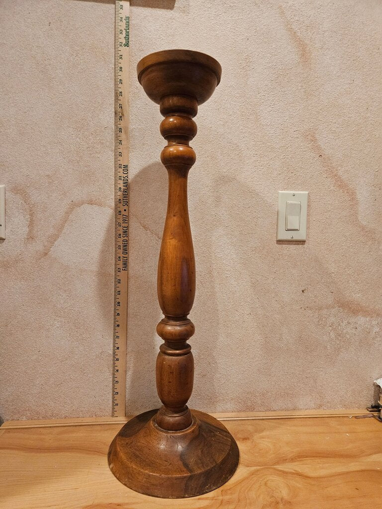 Vintage handmade Large Wooden Signed work, Pricket Candlestick Holder